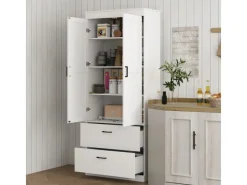 HOMCOM Küchenschränke<Küchenschrank Spanplatte MDF 75L x 39B x 178H cm Cremeweiß