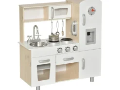 HOMCOM Küchenspielzeug Traumküche Kiefer MDF Weiß 74L x 30B x 81H cm< Herde|Winkelküchen