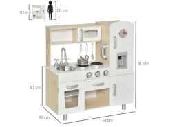 HOMCOM Küchenspielzeug Traumküche Kiefer MDF Weiß 74L x 30B x 81H cm< Herde|Winkelküchen