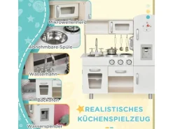 HOMCOM Küchenspielzeug Traumküche Kiefer MDF Weiß 74L x 30B x 81H cm< Herde|Winkelküchen
