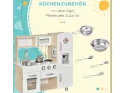 HOMCOM Küchenspielzeug Traumküche Kiefer MDF Weiß 74L x 30B x 81H cm< Herde|Winkelküchen