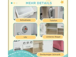 HOMCOM Küchenspielzeug Traumküche Kiefer MDF Weiß 74L x 30B x 81H cm< Herde|Winkelküchen