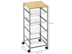 HOMCOM Küchenregale<Küchenwagen 4 Ebenen Küchenregal Stahl MDF Silber L36,5 x B36,5 x H89 cm
