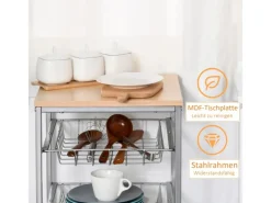 HOMCOM Küchenregale<Küchenwagen 4 Ebenen Küchenregal Stahl MDF Silber L36,5 x B36,5 x H89 cm