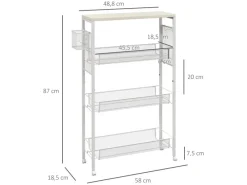 HOMCOM Servierwagen<Küchenwagen mit 3 Ebenen Korb Arbeitsplatte Stahl 58 x 18,5 x 87 cm Weiß