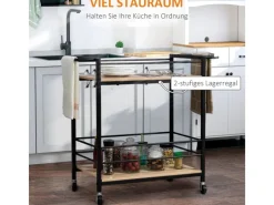 HOMCOM Küchenwagen mit 2 Ebenen Spanplatte 82 x 40 x 75 cm< Schneidebretter|Kühlschränke