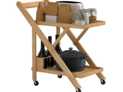 HOMCOM Küchenwagen mit Arbeitsplatte Bambus Naturholz 66L x 40B x 70H cm< Schneidebretter
