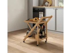 HOMCOM Küchenwagen mit Arbeitsplatte Bambus Naturholz 66L x 40B x 70H cm< Schneidebretter