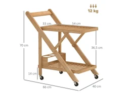 HOMCOM Küchenwagen mit Arbeitsplatte Bambus Naturholz 66L x 40B x 70H cm< Schneidebretter