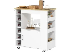 HOMCOM Servierwagen|Schneidebretter<Küchenwagen mit Arbeitsplatte Spanplatte Eiche 83L x 40B x 83H cm