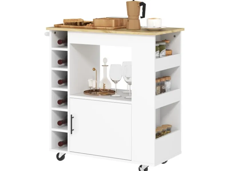 HOMCOM Servierwagen|Schneidebretter<Küchenwagen mit Arbeitsplatte Spanplatte Eiche 83L x 40B x 83H cm