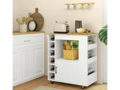 HOMCOM Servierwagen|Schneidebretter<Küchenwagen mit Arbeitsplatte Spanplatte Eiche 83L x 40B x 83H cm