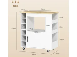 HOMCOM Servierwagen|Schneidebretter<Küchenwagen mit Arbeitsplatte Spanplatte Eiche 83L x 40B x 83H cm