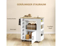 HOMCOM Servierwagen|Schneidebretter<Küchenwagen mit Arbeitsplatte Spanplatte Eiche 83L x 40B x 83H cm