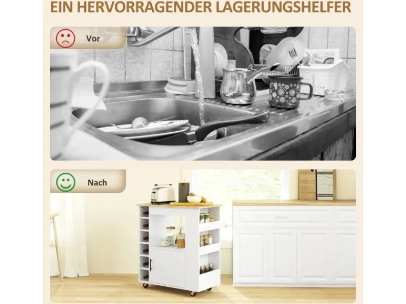 HOMCOM Servierwagen|Schneidebretter<Küchenwagen mit Arbeitsplatte Spanplatte Eiche 83L x 40B x 83H cm
