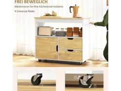 Discount HOMCOM Küchenwagen Spanplatte Gummiholz Eiche 107L x 50B x 85H cm