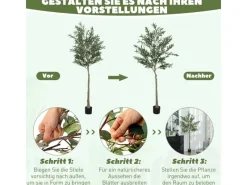 HOMCOM Künstlicher Olivenbaum Groß 180 cm Plastik Künstliche Pflanzen< Töpfe