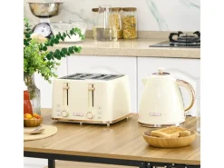HOMCOM Haushaltsgeräte<Kocher-Toaster-Set Kunststoff Stahl 24,2L x 19,5B x 23,4H cm Beige