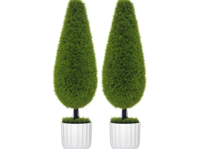 HOMCOM Kunstpflanze Zypresse 2er-Set 90 cm im Topf mit Kunstmoos< Töpfe