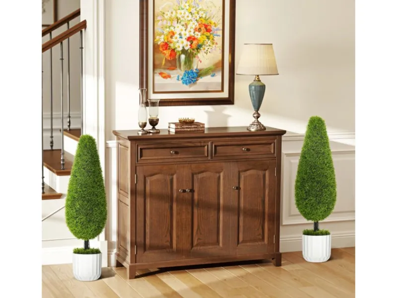 HOMCOM Kunstpflanze Zypresse 2er-Set 90 cm im Topf mit Kunstmoos< Töpfe