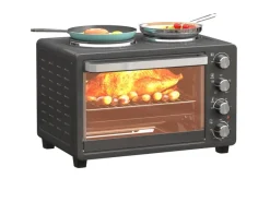 Online HOMCOM Minibackofen Edelstahl Hartglas Schwarz 48,6L x 36,3B x 33H cm