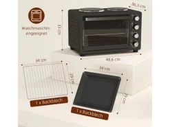 Online HOMCOM Minibackofen Edelstahl Hartglas Schwarz 48,6L x 36,3B x 33H cm