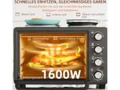 Online HOMCOM Minibackofen Edelstahl Hartglas Schwarz 48,6L x 36,3B x 33H cm