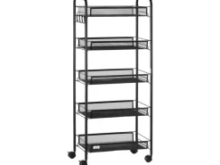 HOMCOM Servierwagen<Servierwagen mit Haken Stahl Schwarz 45L x 26,5B x 106H cm