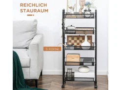 HOMCOM Servierwagen<Servierwagen mit Haken Stahl Schwarz 45L x 26,5B x 106H cm