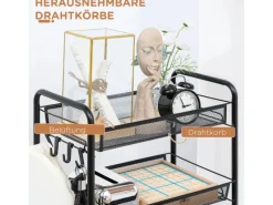 HOMCOM Servierwagen<Servierwagen mit Haken Stahl Schwarz 45L x 26,5B x 106H cm