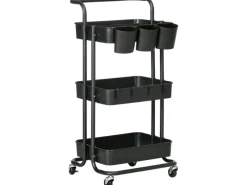 HOMCOM Servierwagen<Servierwagen mit Haken Stahl ABS Schwarz 42L x 38B x 86,5H cm