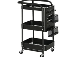 HOMCOM Servierwagen Stahl Kunststoff 51,5L x 32B x 75,6H cm Schwarz< Servierwagen