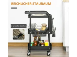 HOMCOM Servierwagen Stahl Kunststoff 51,5L x 32B x 75,6H cm Schwarz< Servierwagen
