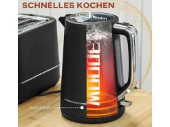 HOMCOM Kaffeemaschinen|Haushaltsgeräte<Wasserkocher Toaster Set Kunststoff Schwarz 21,2L x 16B x 24,3H cm