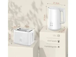HOMCOM Haushaltsgeräte<Wasserkocher-Toaster-Set Kunststoff Edelstahl 21,5L x 15,5B x 25,1H cm