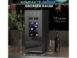 Clearance HOMCOM Weinkühlschrank Metall Hartglas Schwarz 51,5L x 26,5B x 65H cm
