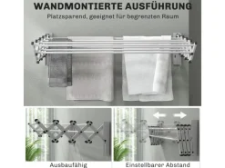 Best HOMCOM Wäscheständer Wand Ausziehbar Wäschetrockner  86 x 61 x 22 cm Silber