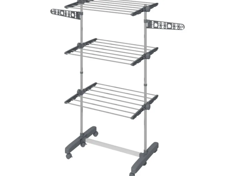 HOMCOM Wäschetrockner mit Rollen 3 Ebenen Klappbar Stahl Grau 142 x 55 x 152 cm< Wäschetrockner
