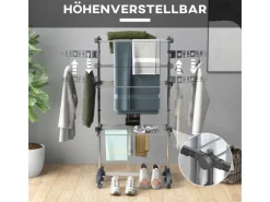 HOMCOM Wäschetrockner mit Rollen 3 Ebenen Klappbar Stahl Grau 142 x 55 x 152 cm< Wäschetrockner