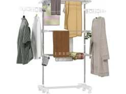 HOMCOM Wäschetrockner mit Rollen 3 Ebenen Klappbar Stahl Weiß 80/142 x 55 x152cm< Wäschetrockner