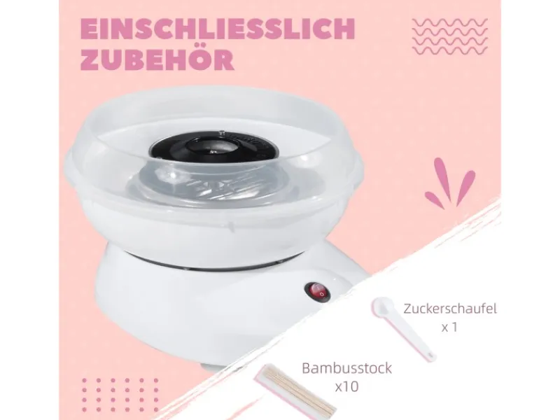 HOMCOM Zuckerwattemaschine Einfach zu Bedienendes Zuckerwattegerät PP Weiß< Haushaltsgeräte