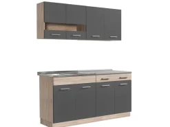 Online Homestyle4u Küchenzeile 160 cm Eiche Grau
