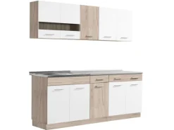 Homestyle4u Küchenzeile ohne Geräte 200 cm Eiche Matt 2356< Single-Küchen|Miniküchen