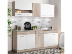 Homestyle4u Küchenzeile ohne Geräte 200 cm Eiche Matt 2356< Single-Küchen|Miniküchen