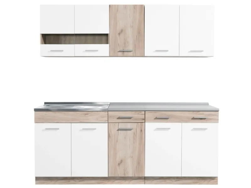 Homestyle4u Küchenzeile ohne Geräte 200 cm Eiche Matt 2356< Single-Küchen|Miniküchen