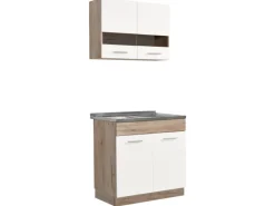 New Homestyle4u Küchenzeile ohne Geräte 80x180x51 cm in Eiche Weiß 2323