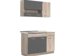 Homestyle4u Single-Küchen|Einbauküchen<Küchenzeile ohne Geräte 120 cm Eiche Matt 2359