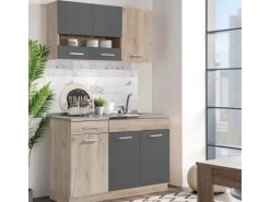 Homestyle4u Single-Küchen|Einbauküchen<Küchenzeile ohne Geräte 120 cm Eiche Matt 2359