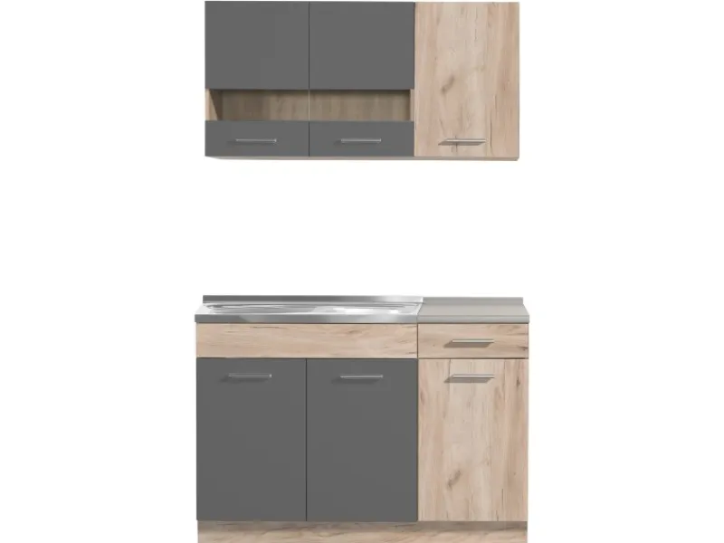 Homestyle4u Single-Küchen|Einbauküchen<Küchenzeile ohne Geräte 120 cm Eiche Matt 2359
