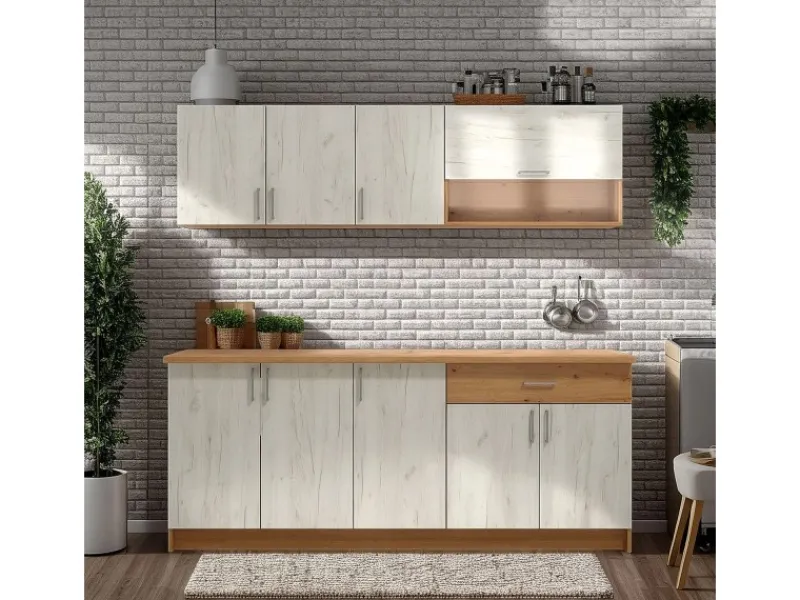 Homestyle4u Miniküchen|Küchenregale<Küchenzeile ohne Geräte 200 cm Eiche
